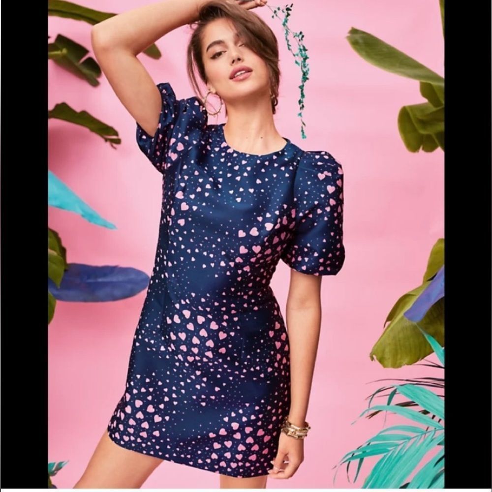 NWT Lilly Pulitzer Ailani Shift Dress Navy Pink Hearts Size 14